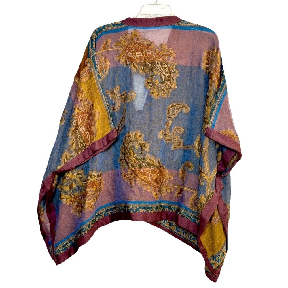 Soft Surroundings 100% Wool Open Kimono Cardigan Paisley Boho One Size Topper - Picture 5 of 10